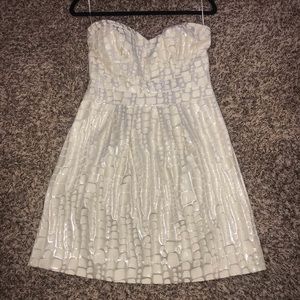 American Eagle cream metallic strapless dress